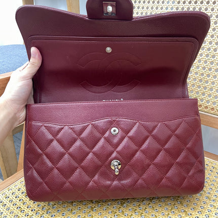 Chanel Classic Flap Jumbo Double Flap Burgundy Caviar Leather Silver Hardware