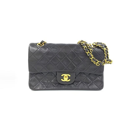 Chanel Vintage Classic Flap Small Black Lambskin Leather Double Flap 24k Gold Hardware-Luxbags