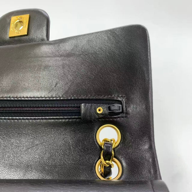 Chanel Vintage Classic Flap Small Black Lambskin Leather Double Flap 24k Gold Hardware