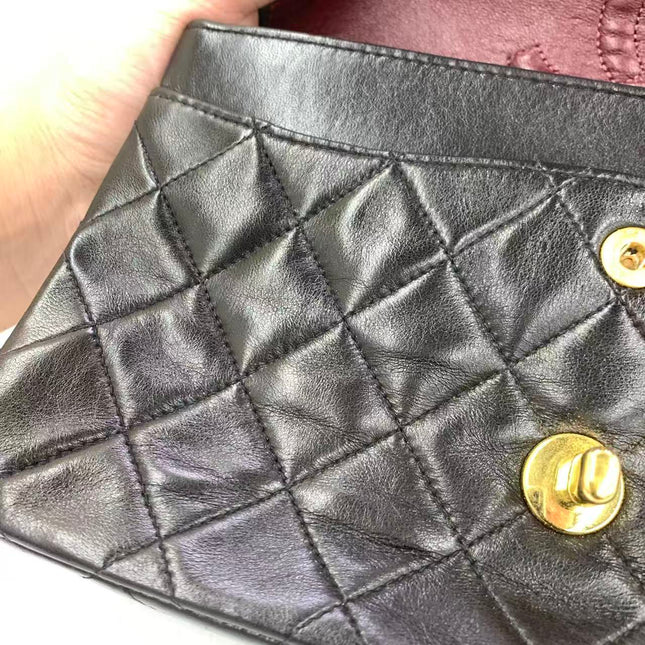 Chanel Vintage Classic Flap Small Black Lambskin Leather Double Flap 24k Gold Hardware
