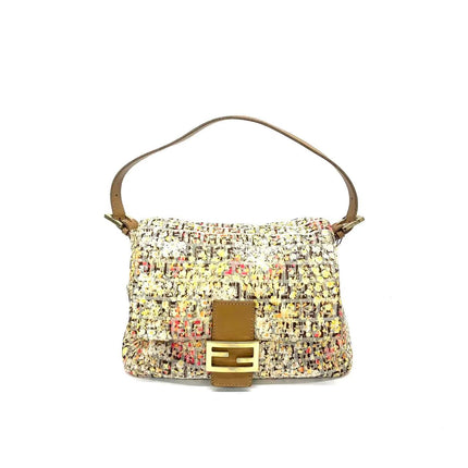 Fendi Mamma Baguette Floral Print Beige Leather Shoulder Bag-Luxbags