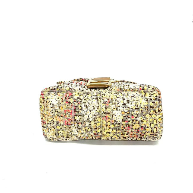 Fendi Mamma Baguette Floral Print Beige Leather Shoulder Bag