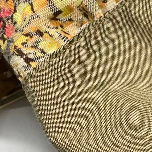 Fendi Mamma Baguette Floral Print Beige Leather Shoulder Bag