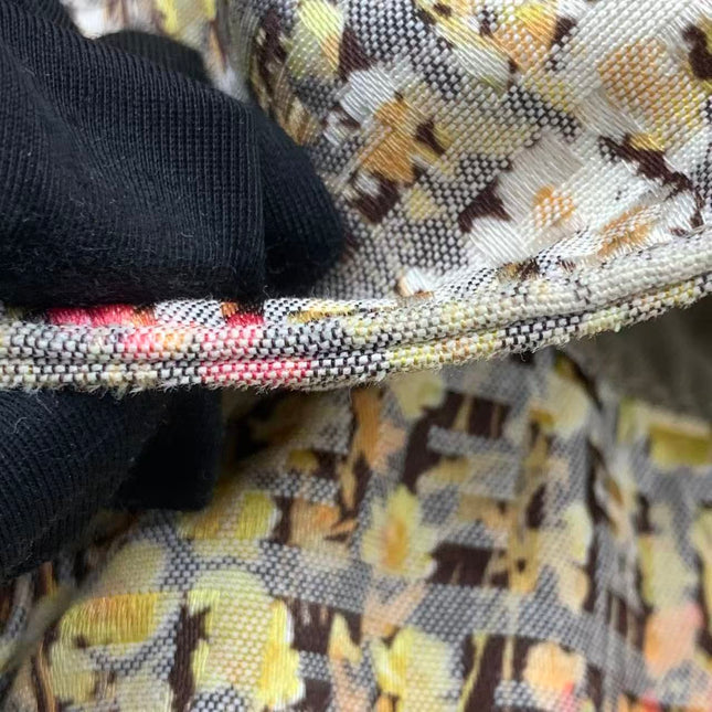 Fendi Mamma Baguette Floral Print Beige Leather Shoulder Bag