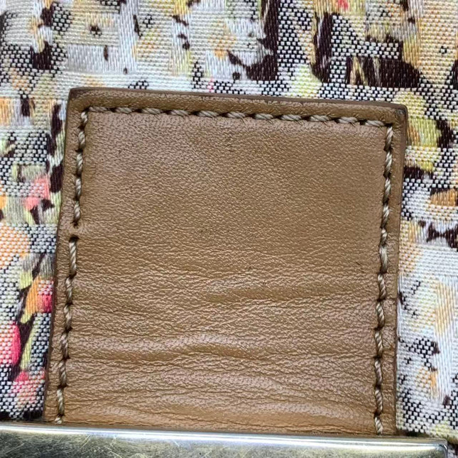 Fendi Mamma Baguette Floral Print Beige Leather Shoulder Bag