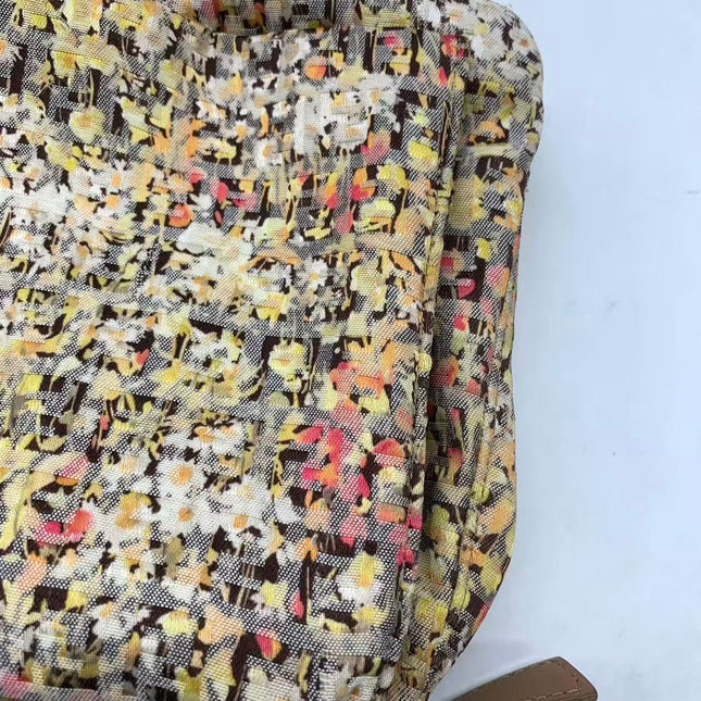 Fendi Mamma Baguette Floral Print Beige Leather Shoulder Bag