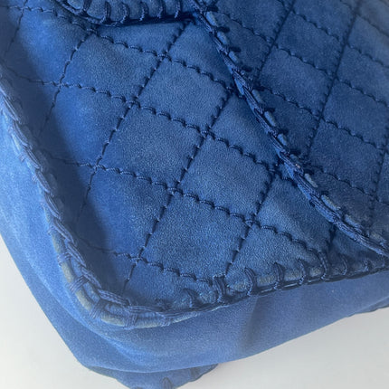 Chanel Royal Blue Suede Whipstitch Flap Jumbo Bag Silver Hardware