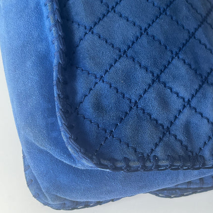 Chanel Royal Blue Suede Whipstitch Flap Jumbo Bag Silver Hardware