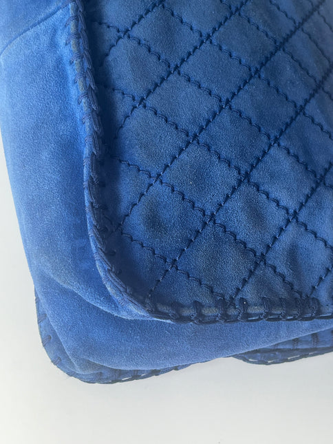 Chanel Royal Blue Suede Whipstitch Flap Jumbo Bag Silver Hardware