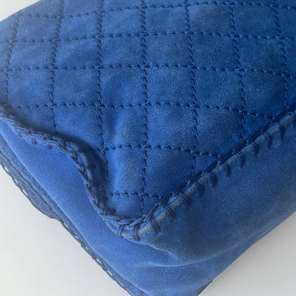 Chanel Royal Blue Suede Whipstitch Flap Jumbo Bag Silver Hardware