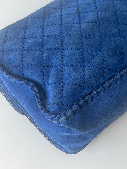 Chanel Royal Blue Suede Whipstitch Flap Jumbo Bag Silver Hardware