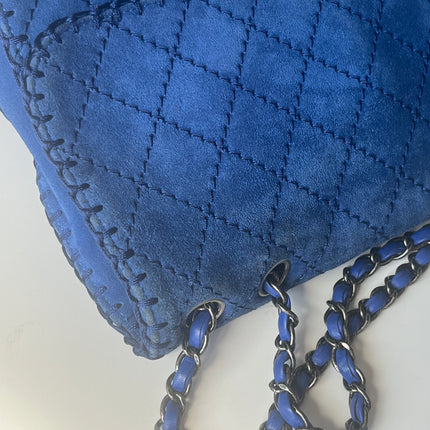 Chanel Royal Blue Suede Whipstitch Flap Jumbo Bag Silver Hardware