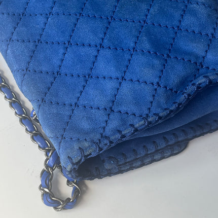 Chanel Royal Blue Suede Whipstitch Flap Jumbo Bag Silver Hardware