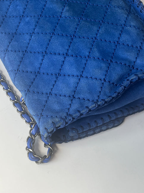 Chanel Royal Blue Suede Whipstitch Flap Jumbo Bag Silver Hardware