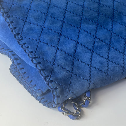 Chanel Royal Blue Suede Whipstitch Flap Jumbo Bag Silver Hardware