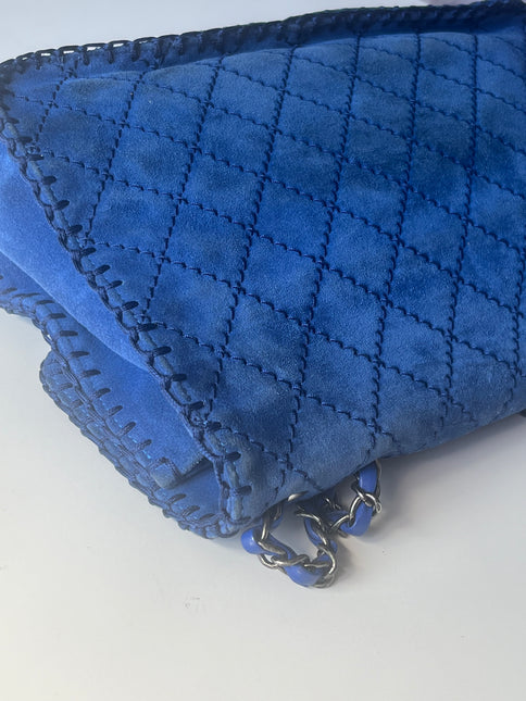 Chanel Royal Blue Suede Whipstitch Flap Jumbo Bag Silver Hardware