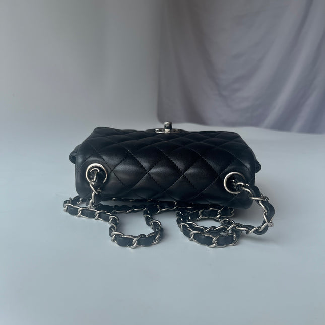 Chanel Classic Flap Mini Square Black Lambskin Silver Hardware Crossbody Bag 2020