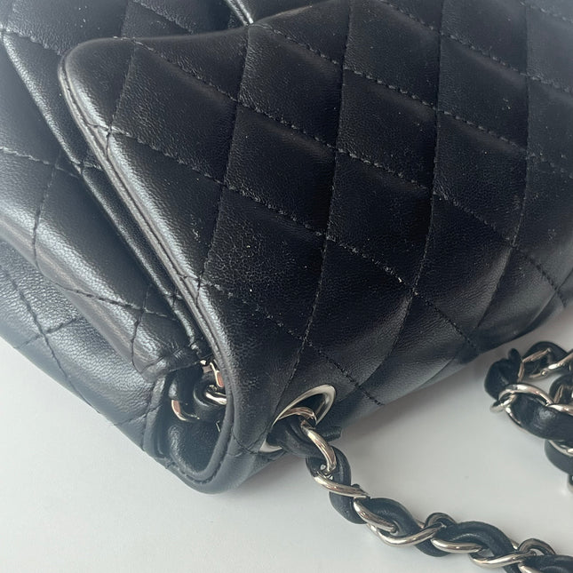 Chanel Classic Flap Mini Square Black Lambskin Silver Hardware Crossbody Bag 2020