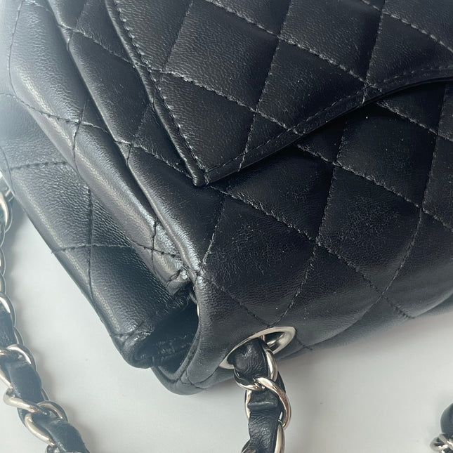 Chanel Classic Flap Mini Square Black Lambskin Silver Hardware Crossbody Bag 2020