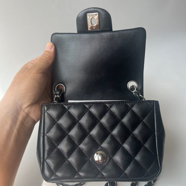 Chanel Classic Flap Mini Square Black Lambskin Silver Hardware Crossbody Bag 2020