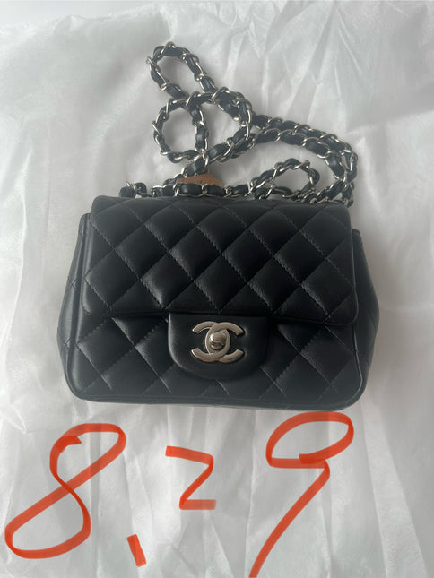 Chanel Classic Flap Mini Square Black Lambskin Silver Hardware Crossbody Bag 2020