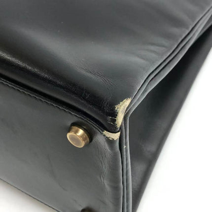 Hermès Kelly 32 Retourne 1979 Black Box Leather Gold Hardware With Strap