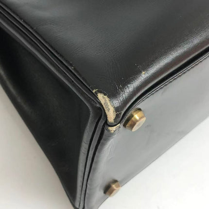 Hermès Kelly 32 Retourne 1979 Black Box Leather Gold Hardware With Strap