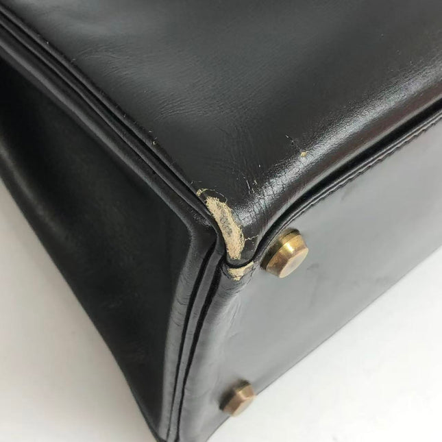 Hermès Kelly 32 Retourne 1979 Black Box Leather Gold Hardware With Strap