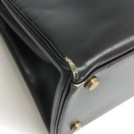 Hermès Kelly 32 Retourne 1979 Black Box Leather Gold Hardware With Strap