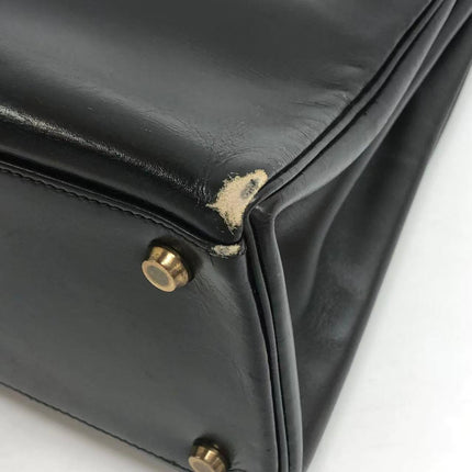 Hermès Kelly 32 Retourne 1979 Black Box Leather Gold Hardware With Strap