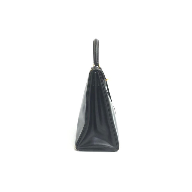 Hermès Kelly 32 Retourne 1979 Black Box Leather Gold Hardware With Strap