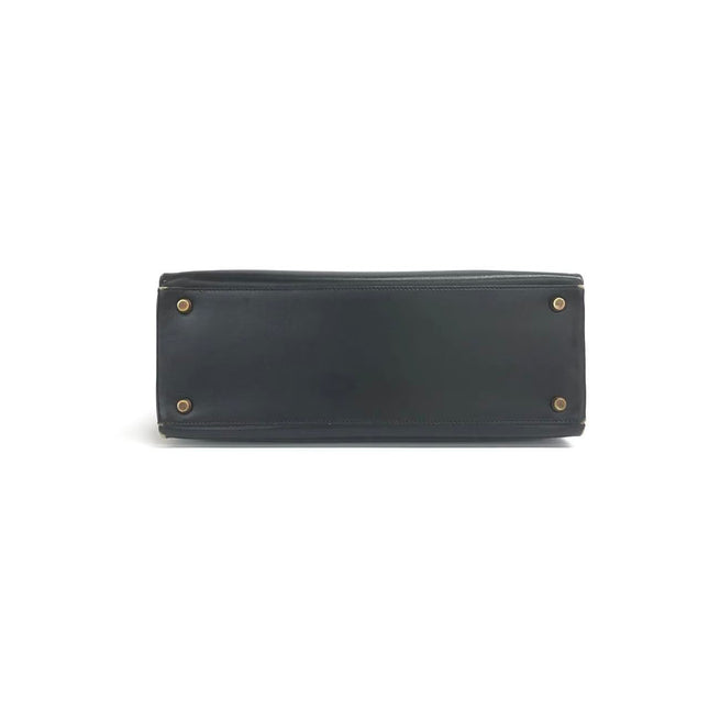 Hermès Kelly 32 Retourne 1979 Black Box Leather Gold Hardware With Strap