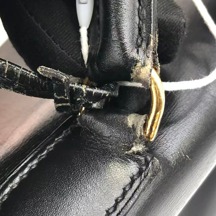 Hermès Kelly 32 Retourne 1979 Black Box Leather Gold Hardware With Strap