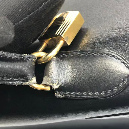 Hermès Kelly 32 Retourne 1979 Black Box Leather Gold Hardware With Strap
