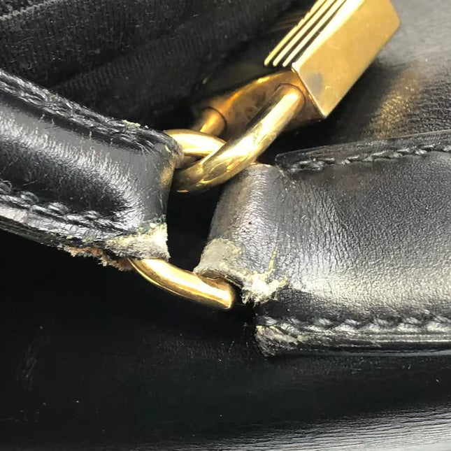 Hermès Kelly 32 Retourne 1979 Black Box Leather Gold Hardware With Strap