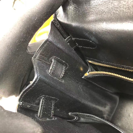 Hermès Kelly 32 Retourne 1979 Black Box Leather Gold Hardware With Strap