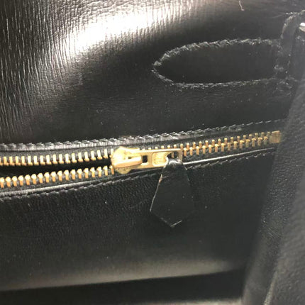 Hermès Kelly 32 Retourne 1979 Black Box Leather Gold Hardware With Strap