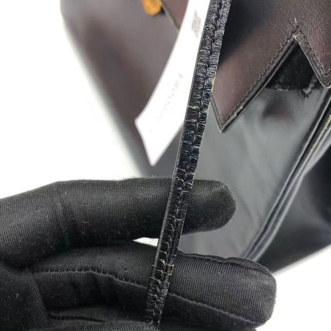 Hermès Kelly 32 Retourne 1979 Black Box Leather Gold Hardware With Strap