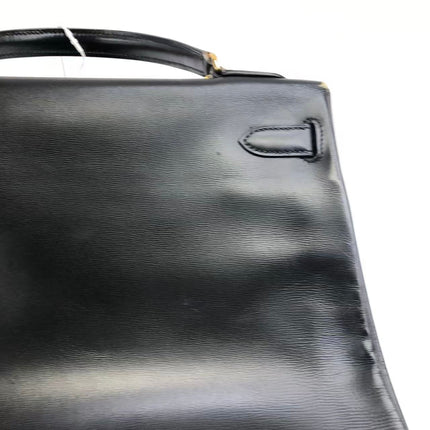 Hermès Kelly 32 Retourne 1979 Black Box Leather Gold Hardware With Strap