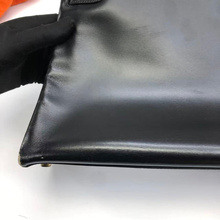 Hermès Kelly 32 Retourne 1979 Black Box Leather Gold Hardware With Strap