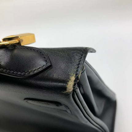 Hermès Kelly 32 Retourne 1979 Black Box Leather Gold Hardware With Strap