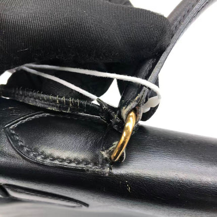 Hermès Kelly 32 Retourne 1979 Black Box Leather Gold Hardware With Strap