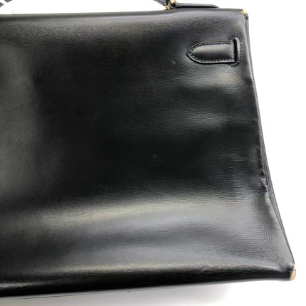 Hermès Kelly 32 Retourne 1979 Black Box Leather Gold Hardware With Strap