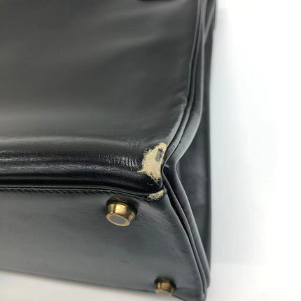 Hermès Kelly 32 Retourne 1979 Black Box Leather Gold Hardware With Strap