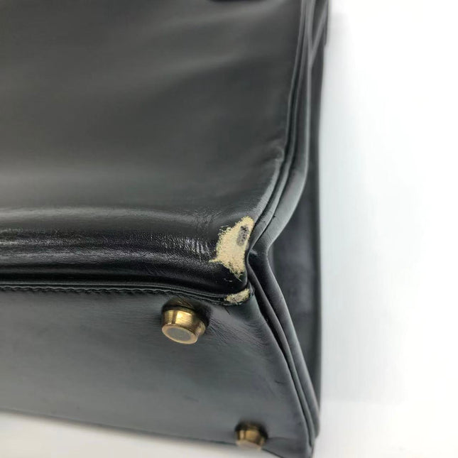 Hermès Kelly 32 Retourne 1979 Black Box Leather Gold Hardware With Strap