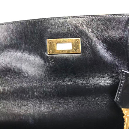 Hermès Kelly 32 Retourne 1979 Black Box Leather Gold Hardware With Strap