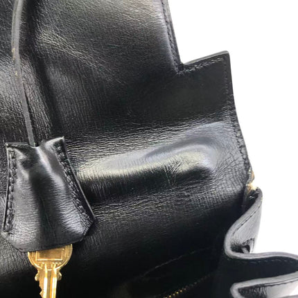 Hermès Kelly 32 Retourne 1979 Black Box Leather Gold Hardware With Strap