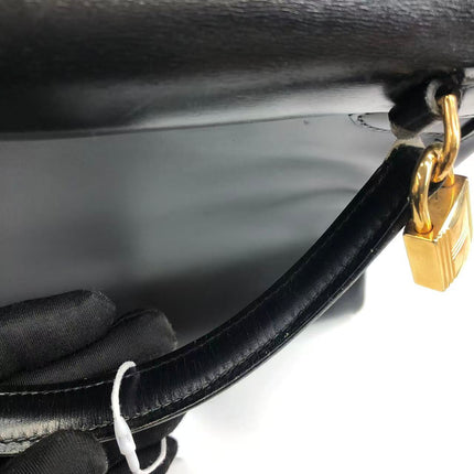 Hermès Kelly 32 Retourne 1979 Black Box Leather Gold Hardware With Strap