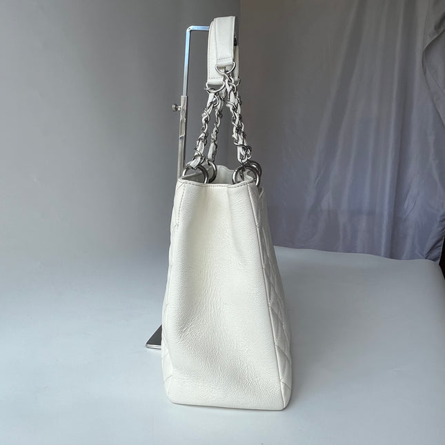 Chanel GST Grand Shopping Tote Large White Caviar Leather Silver Hardware
