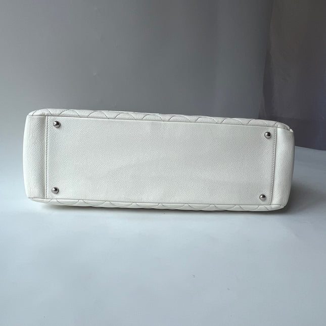 Chanel GST Grand Shopping Tote Large White Caviar Leather Silver Hardware